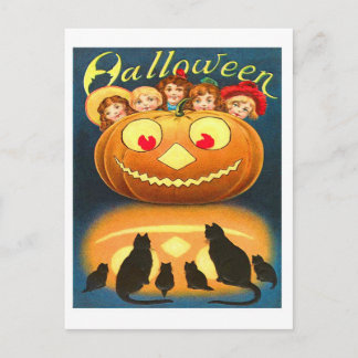 Retro Vintage Halloween-Kinder und -Katzen Postkarte