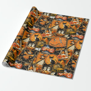 Retro-Vintage-Halloween-Spaß-Collage Geschenkpapier