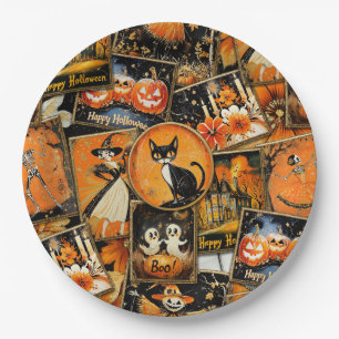 Retro-Vintage-Halloween-Spaß-Collage Pappteller