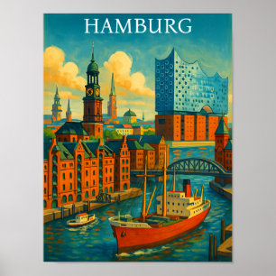 Retro Vintage Hamburg Deutschland Elbphilharmonie Poster