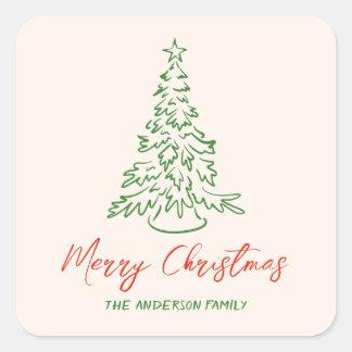 Retro Vintage Hand gezeichnet einzigartigen Baum W Quadratischer Aufkleber