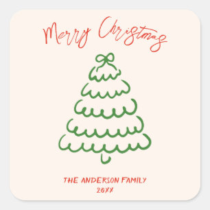 Retro Vintage Hand gezeichnete Bow Tree Einzigarti Quadratischer Aufkleber