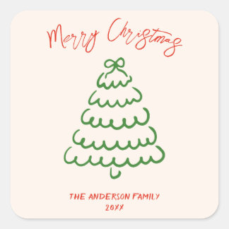 Retro Vintage Hand gezeichnete Bow Tree Einzigarti Quadratischer Aufkleber
