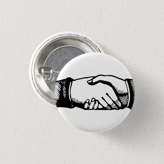 Retro Vintage Hände Handschlag Gratulations Pin Button (Vorne & Hinten)