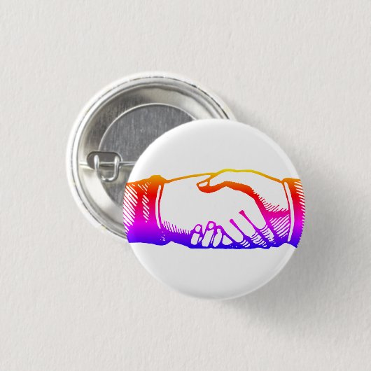 Retro Vintage Hände Handschlag Gratulations Pin Button (Vorne & Hinten)