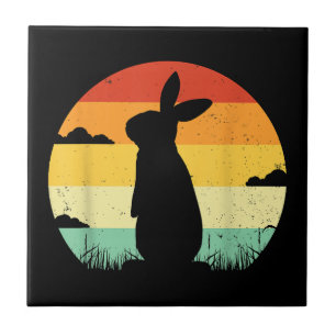Retro-Vintage-Hase im Stil der 80er für Kaninchenl Fliese
