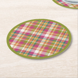 Retro Vintage Herbst Karo Tartan Quadratmuster Runder Pappuntersetzer