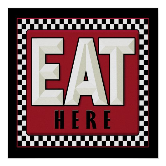 Retro - Vintage HIER ESSEN Poster (Vorderseite)