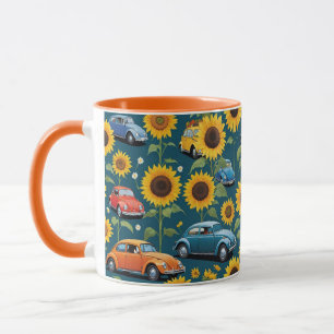 Retro-Vintage-Hippie-Käfer-Autos & Sonnenblumen Tasse