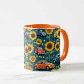 Retro Vintage Hippie Käfer Bug Cars & Sonnenblumen Tasse (VorderseiteRechts)