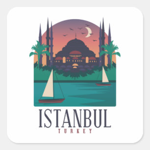 Retro Vintage Istanbul Türkei Skyline Hagia Sophia Quadratischer Aufkleber