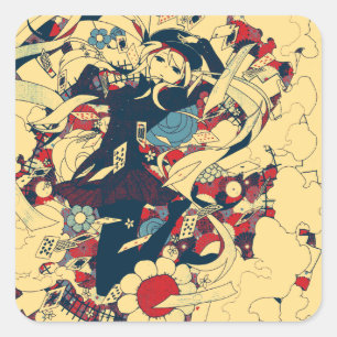 Retro Vintage japanische Rose Sailor Graphic Art Quadratischer Aufkleber