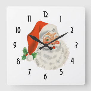 Retro Vintage Jolly Santa Claus Christmas Quadratische Wanduhr