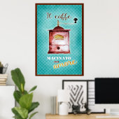 Retro Vintage Kaffeemaschine aquamarin braun Poster (Heimbüro)