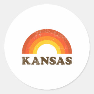 Retro Vintage Kansas Souvenir 70er Regenbogen-Dist Runder Aufkleber