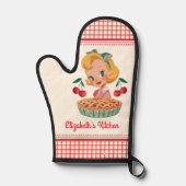 Retro-Vintage-Karo Roter Kirschkuchen Ofenhandschuh (Vorderseite)