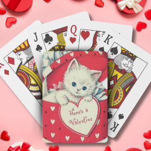 Retro Vintage Kätzchen in Hutbox Valentinstag Spielkarten