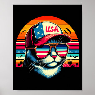 Retro Vintage Kätzchen Sonnenbrille Flagge Amerika Poster