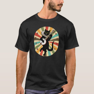 Retro Vintage Katze Schwarz Banjo spielend Stern M T-Shirt
