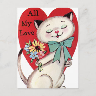 Retro Vintage Katze Valentine Feiertagspostkarte