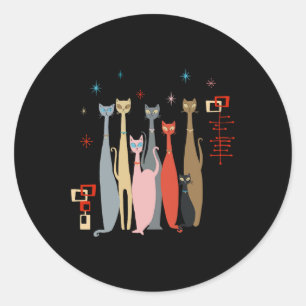Retro Vintage Katzen aus der Mitte des Jahrhundert Runder Aufkleber