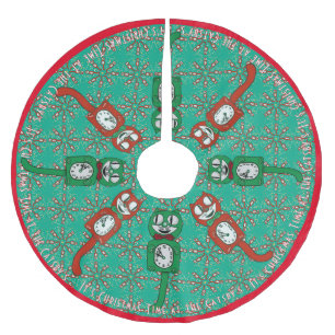 Retro Vintage Katzenuhr personalisiert  Polyester Weihnachtsbaumdecke