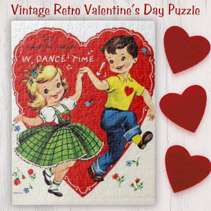 Retro Vintage Kinder tanzen Valentinstag Puzzle