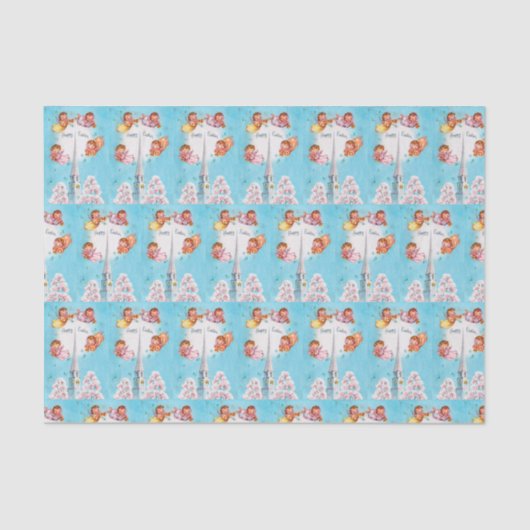 Retro-Vintage Kirche und Engel-Party Seidenpapier (Vorderseite)