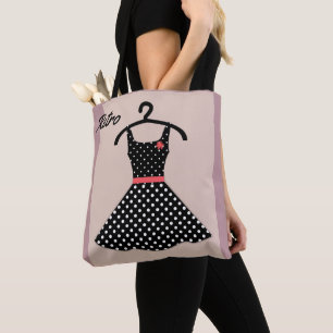 Retro-Vintage-Kleid mit Punkten in Schwarz-Weiß-Ko Tasche