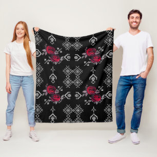 Retro-vintage Kreuzstich Wasserfarben Rosen Fleecedecke