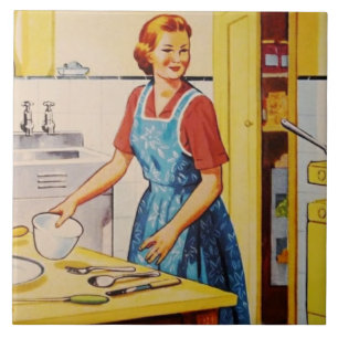 Retro-Vintage-Küchen-Hausfrau-Kochen  Fliese