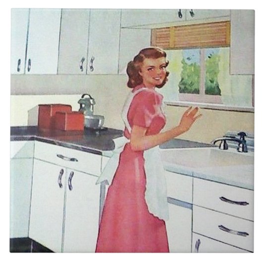 Retro-Vintage Küchendame Fliese (Vorderseite)