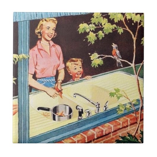 Retro-Vintage Küchendame Fliese (Vorderseite)