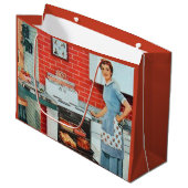 Retro-Vintage Küchendame Große Geschenktüte (Vorderseite Schrägansicht)