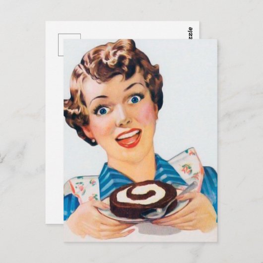 Retro-Vintage Kuchendame Postkarte (Vorne/Hinten)