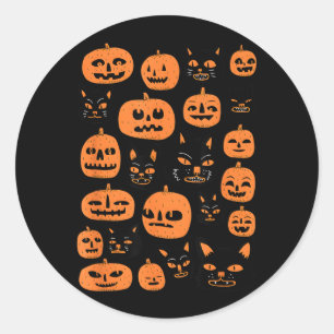 Retro-Vintage-Kürbis-Schwarze-Katze-Halloween-Kost Runder Aufkleber