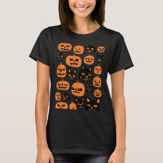 Retro-Vintage-Kürbis-Schwarze-Katze-Halloween-Kost T-Shirt