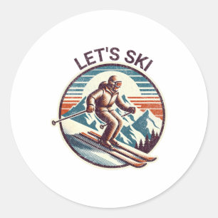 Retro Vintage Lasst uns Skiresort Winter Skifahren Runder Aufkleber