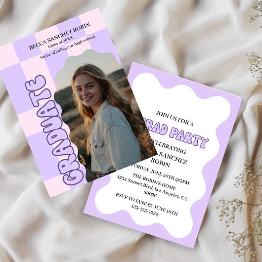 Retro Vintage Lavendel Foto Abschluss Einladung