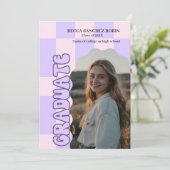 Retro Vintage Lavendel Foto Abschluss Einladung (Stehend Vorderseite)