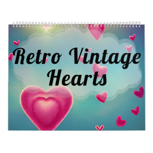 Retro Vintage Liebesherzen Farbige Kunst Valentins Kalender