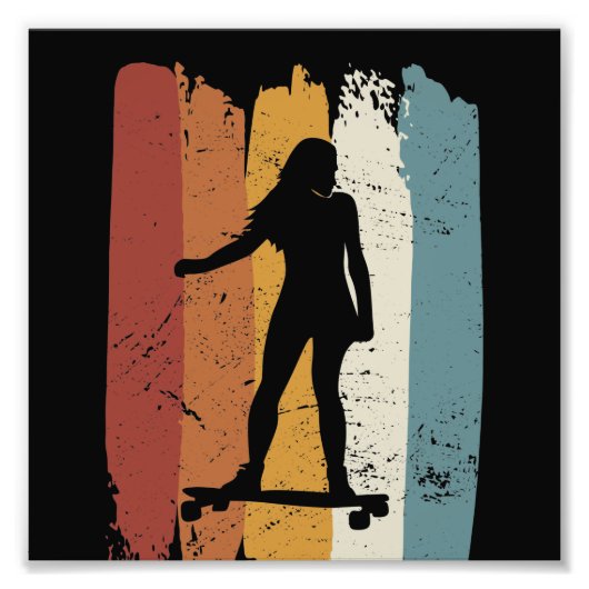 Retro-Vintage Longboard-Girl Fotodruck (Vorne)
