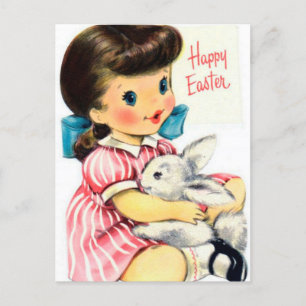 Retro Vintage Mädchen Osterhase Postkarte