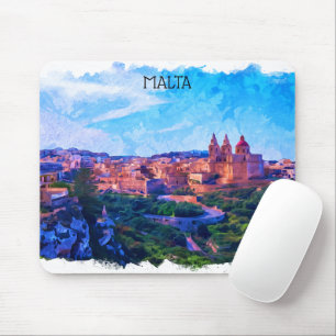 Retro Vintage Malta Panorama Aquarellansicht Mousepad