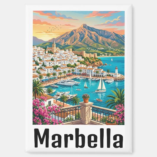 Retro Vintage Marbella Spanien Costa del Sol Magnet (Vorderseite)