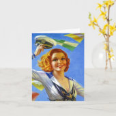 Retro Vintage Marine-Seemann Button-oben Karte (Gelbe Blume)