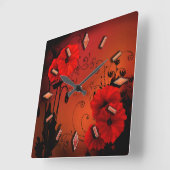 Retro Vintage Mohnblüte Blume Blumengestalt illu Quadratische Wanduhr (Winkel)