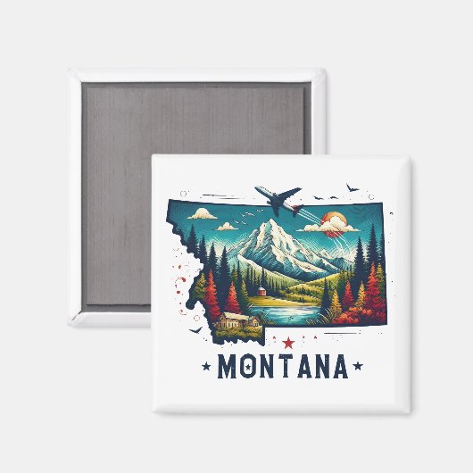 Retro Vintage Montana Staatskarte Magnet (Vorderseite/Rückseite)