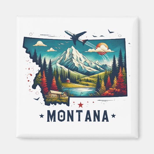 Retro Vintage Montana Staatskarte Magnet (Vorne)