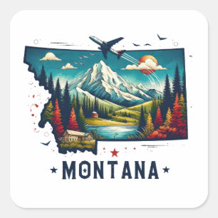 Retro Vintage Montana Staatskarte Quadratischer Aufkleber